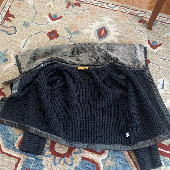 ST. JOHN Designer fur Coat Jacket Leather Wool Rabbit Gray S 4 6 Luxury - Picture 7 of 14